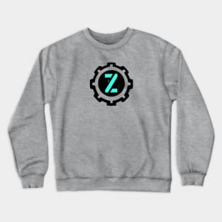 Ice Blue Letter Z in a Black Industrial Cog Crewneck Sweatshirt